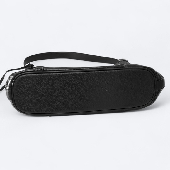 Brighton Cher Glam Black Croco Embossed Patent Leather Silver Shoulder Bag - Picture 5 of 13